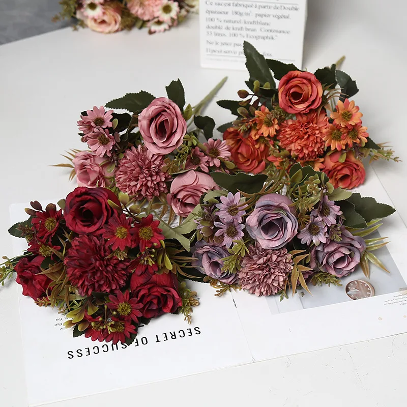 Artificial flower European rose home decoration fake flower wedding flower arrangement flower sea flower wall
