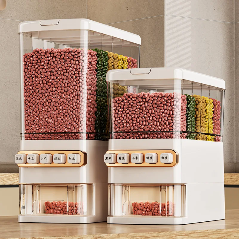 Distributeur de riz de grande capacité, tambour de riz, 6 grilles, stockage de aliments secs, stockage de céréales, fruits secs, boîte de stockage des aliments