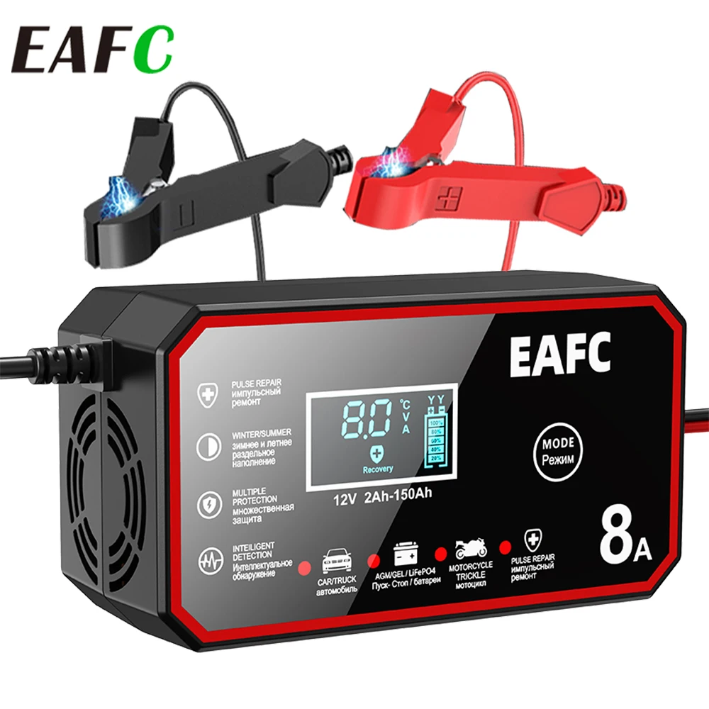 Chargeur de batterie de voiture avec écran LCD, charge rapide intelligente, auto, moto, minivan, SUV, voitures classiques, accessoires de voiture, 12V, 8A