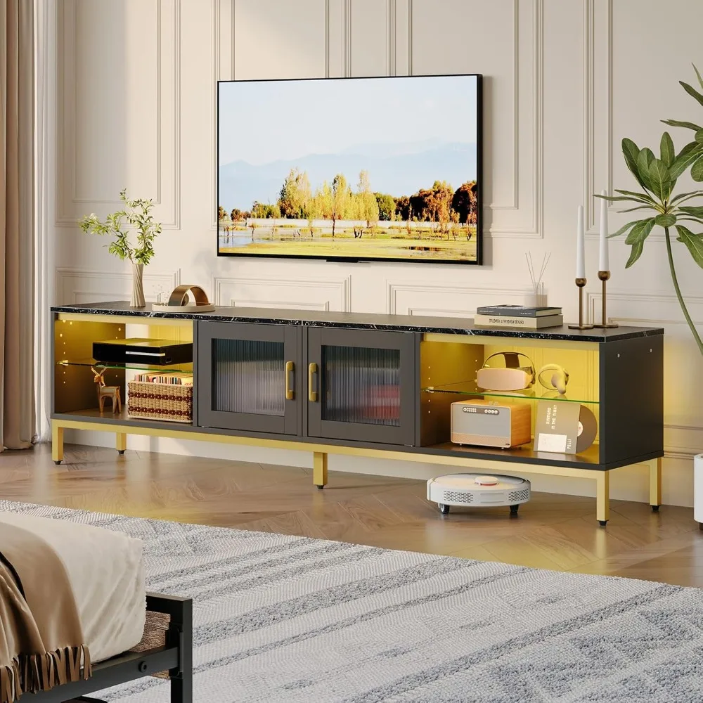 80 Inch TV Stand for 75/85/86/90 inch TVs, 4 in 1 LED Entertainment Center with 2 Storage Cabinets, Modern TV Console wi