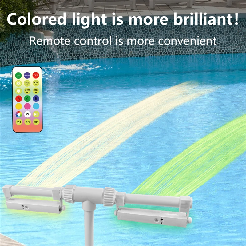 Arroseur de cascade de fontaine de piscine à double jet Rechargeable avec lampe LED RVB pour piscines hors et dans le sol, veilleuse de clôture de piscine