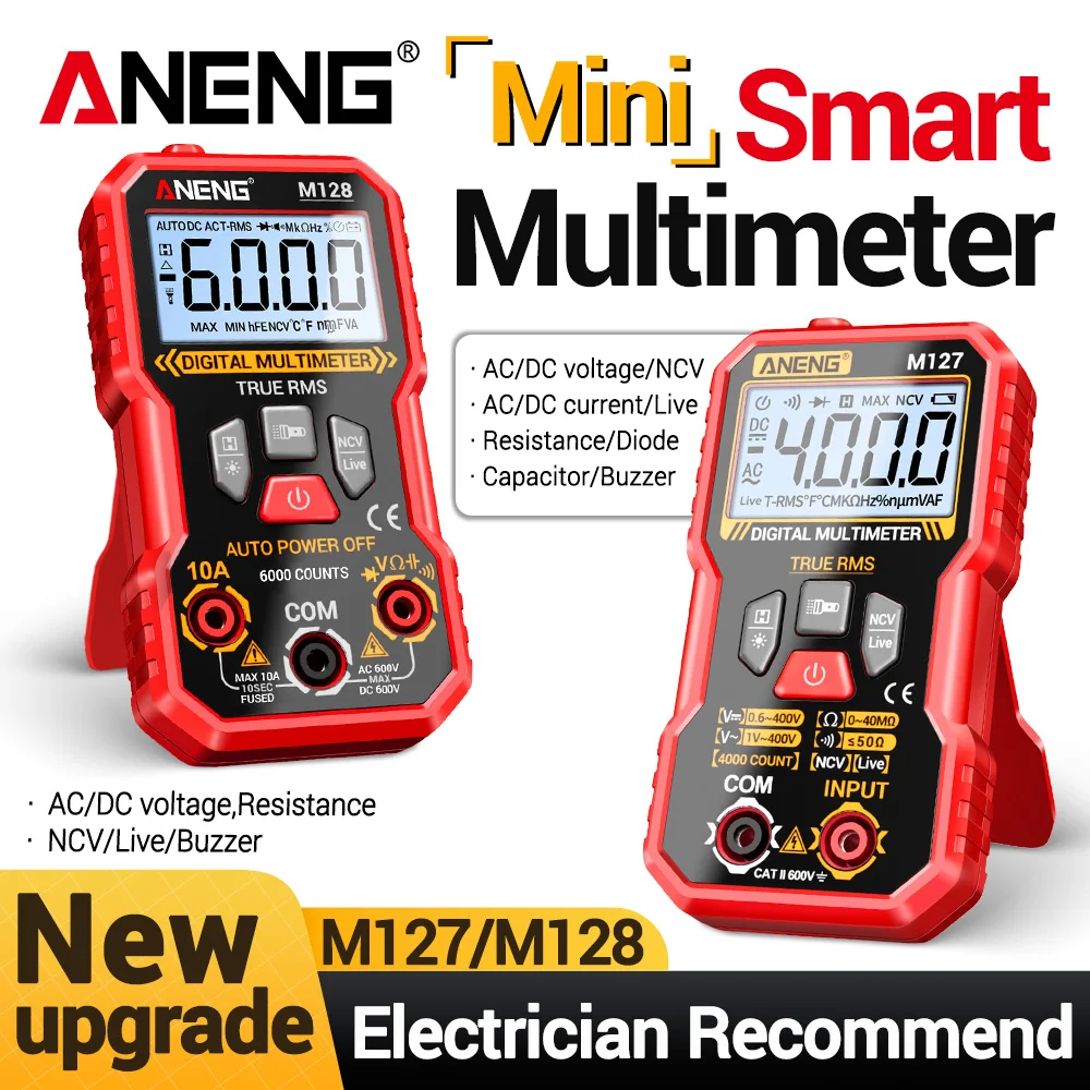 Digitaler automatischer Multimeter-Tester, 6000 Zählungen, 600 V AC, Spannung, Strom, Voltmeter, Amperemeter, NCV-Widerstand, Rückenstützrahmen-Werkzeuge Image