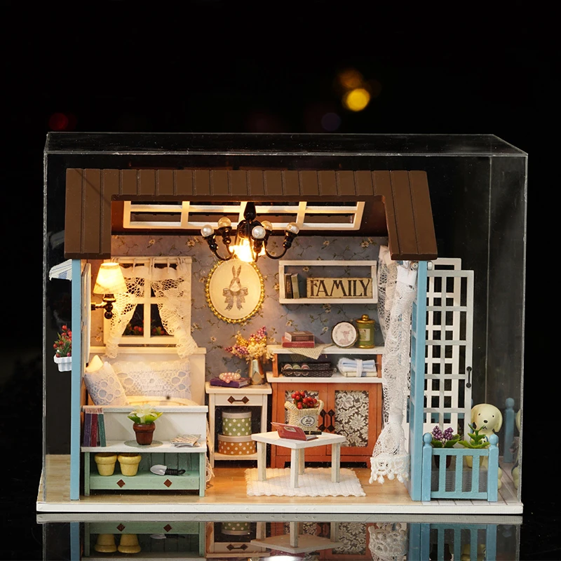 Miniatur DIY Puppenhaus Kit 3D Puzzle Montage Gebäude Modell Spielzeug Home Schlafzimmer Dekoration mit Staubschutz Holz Handwerk Puppenhaus