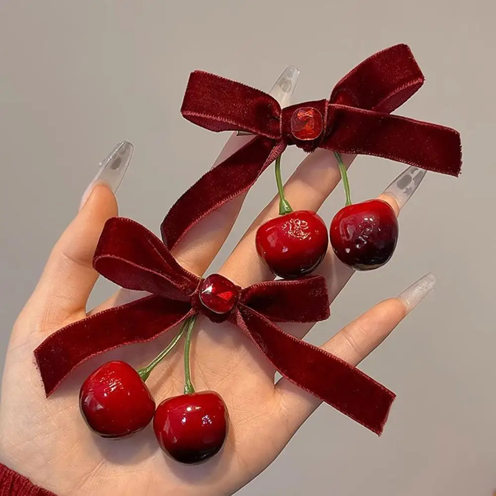 Rote Schleife simulieren Kirsche Haarspangen für Frauen süße süße Mädchen Haarnadel Pony Pferdeschwanz Haare Clip Kopfschmuck Haarschmuck Image