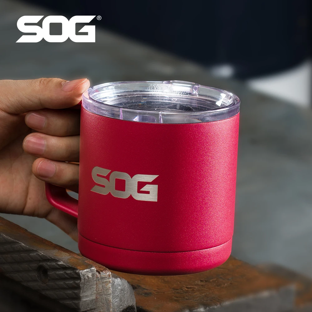 SOG 14oz/410ml isolierter Kaffeetassenbecher aus Edelstahl mit Griff, doppelwandiger, langlebiger Reisebecher, auslaufsicher für den täglichen Gebrauch Image