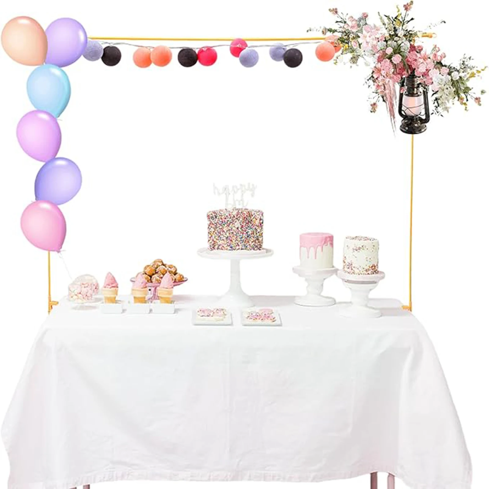 Hochzeitsbogen über dem Tisch, Stangenständer, Ballonbogenständer zum Aufhängen für Zeremonie, Geburtstagsfeier, Brautparty, Jahrestag, Dekoration Image