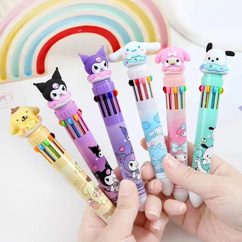 Set di penne a sfera a 10 colori - Kuromi Cinnamoroll Kawaii Penne gel da 0,7 mm per disegno di cancelleria per ufficio scolastico Disponibile