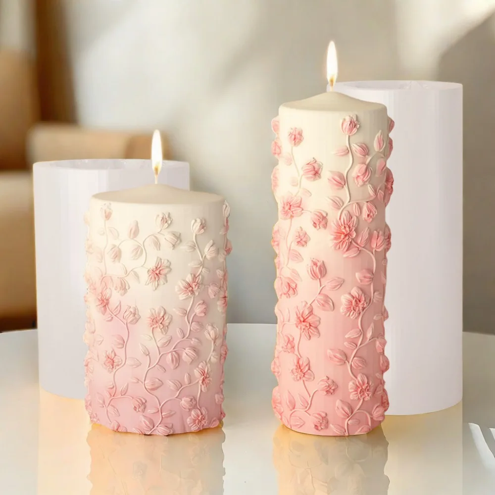 Floral Vine Relief Taper Kerze Form DIY Zylinder Gips Silikon Form Seife Machen Werkzeug Hochzeit Decor Candlelight-Dinner Geschenke Image