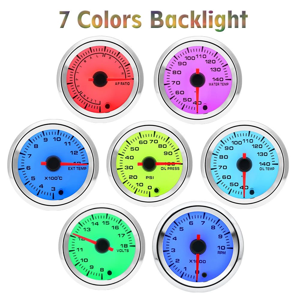 12 V Auto Boost Wassertemperatur Öltemperatur Ölpresse Luftkraftstoffverhältnis Voltmeter EGT Drehzahlmesser 7 Farben LED mit weißem Gehäuse Image