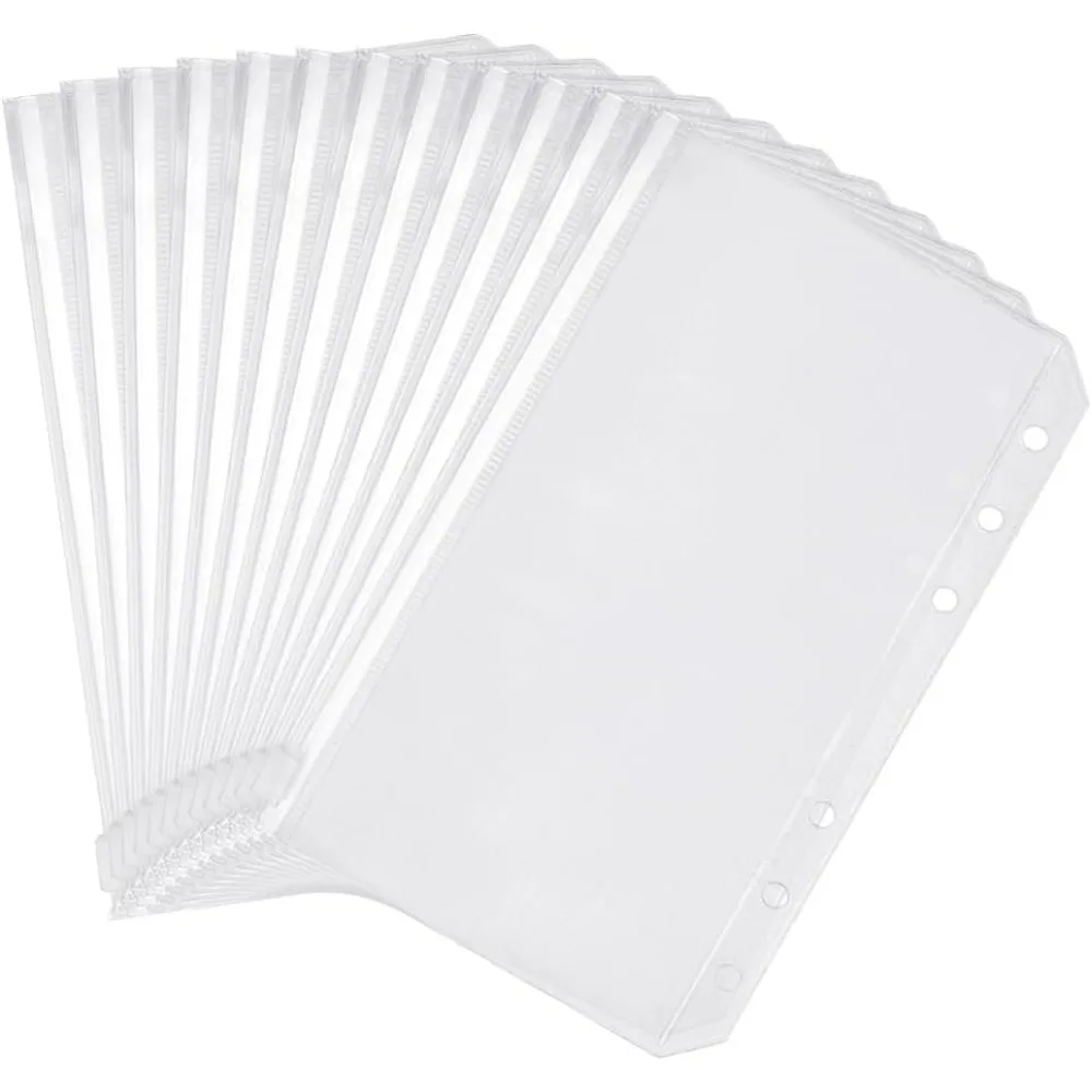 12 Stück A6-Ordnertaschen, durchsichtige Geldumschläge, durchsichtige Reißverschluss-Ordner, lose Blätter, Taschen, wasserdichte PVC-Blatt-Protektoren, 6 Löcher Image