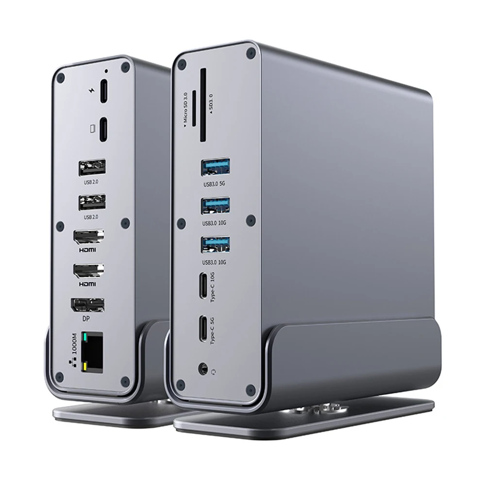 Adattatore hub multiporta PD 100W USB C Dock USB3.0/2.0/Tipo C RJ45 Rete Gigabit Jack audio da 3,5 mm Lettore di schede SD TF per PC portatile