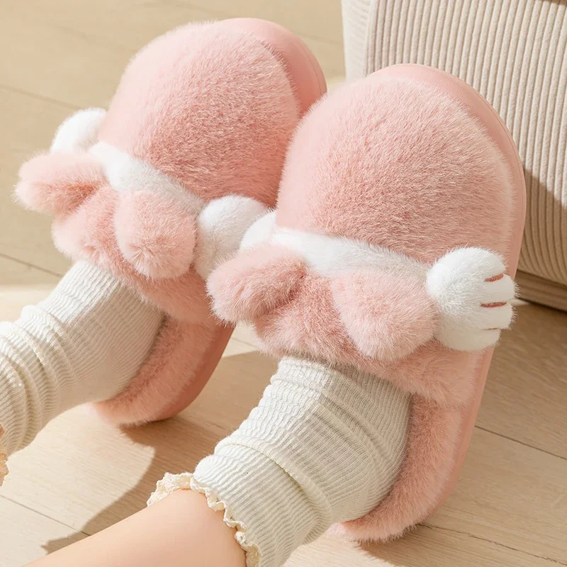 2025 Winter Neue Rosa Flauschige Hausschuhe Frauen Verdicken Warme Lange Plüsch Gemütliche Haus Hausschuhe Frau Plus Größe 45 Anti Slip Indoor Schuhe
