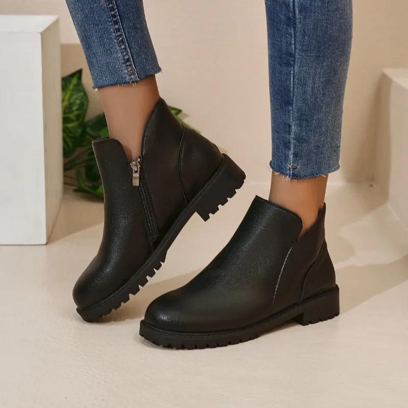 Frauen Schuhe Herbst Anti Slip Wasserdichte High Top Schwarz Lace-Up Casual Leder Schuh Plattform Stiefel Mode Trend Motorrad stiefel