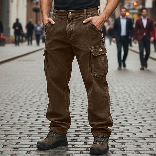 Herren Cargo-Hosen Hose Cordhose Baggy-Hosen Freizeithose Elastischer Bund Mehrere Taschen Gerader Schnitt Einfarbig Komfort Volle Länge Outdoor Lässig Täglich Mode Streetwear Blau 1# Schwarz Image