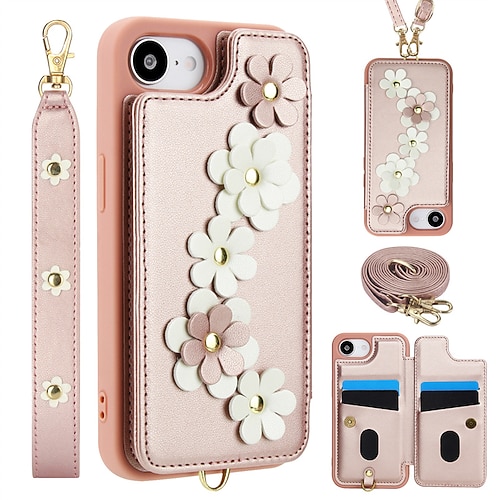 Handy Hülle Handyhüllen Für iPhone 17 Pro Max 16 15 14 Pro Max Plus 16e 13 Pro Max Rückseite Brieftaschenhülle Magnetisch Mit Handgelenkschlaufe Ständer TPU PC PU-Leder Image