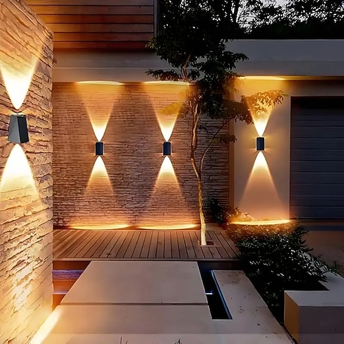 2 Stück Solar Außen LED Wandlicht IP65 Wasserdicht Auf- und Abstrahlendes Solar-Wandwaschlicht für Garten Balkon Weg Garage Veranda Hofzaunbeleuchtung Solar Landschaftslicht Image