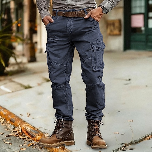 Herren Cargo-Hosen Hose Knöpfe Mehrere Taschen Einfach tragbar Outdoor Täglich Campen und Wandern Mode Klassisch Schwarz Armeegrün Image