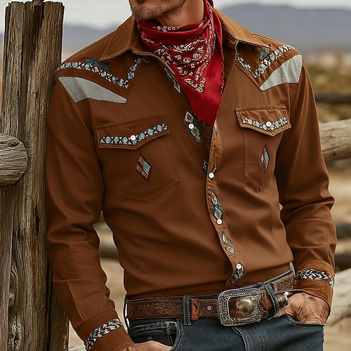 Herren Paisley-Muster Blumendruck Ethnisch Hemd Westernhemd Cowboy-Shirt Langarm Vintage-Retro Outdoor Täglich Arbeitskleidung Herbst Winter Umlegekragen 3D-Druck Zwei Fronttaschen Hemden mit Image