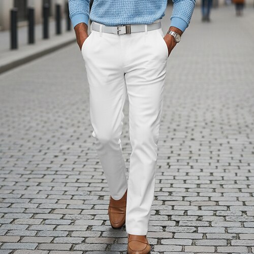 Herren Hose Chinos Chinohose Fronttasche Einfach Komfort Atmungsaktiv Volle Länge Geschäft Lässig Täglich Mode Streetwear Schwarz Weiß Unelastisch Image