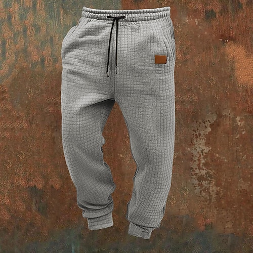 Herren Jogginghose Hose Waffelhose Kordelzug Tasche Elastischer Bund Einfach Komfort Sport im Freien Täglich Mode Lässig Schwarz Weiß Mikroelastisch Image