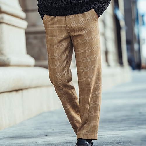 Herren Geometrisch Karo / Karomuster Hose Anzughose Mittlere Taille Business-Casual Formell Alltagskleidung Normale Passform Flache Front Gerade geschnittene Hose mit Taschen Sommer Frühling Herbst Image
