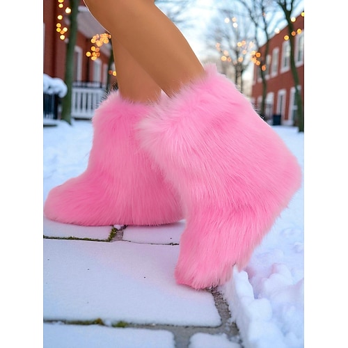 braune Damenstiefel aus Kunstfell mit klobiger Sohle – flauschige Winter-Festivalstiefel für Damen, perfekt für Outdoor-Schneebekleidung und Urlaubsmode Image