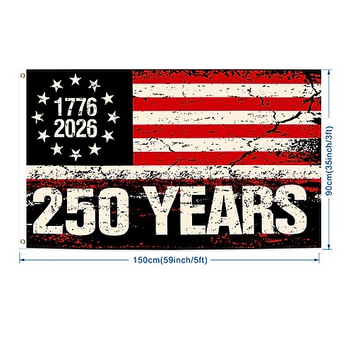 1776–2026 USA-Flagge zum 250. Jahrestag, 91 x 152 cm, patriotisches amerikanisches Dekorationsbanner für den Außenbereich für Hof, Garten, Haus oder die Feier zum Unabhängigkeitstag Image