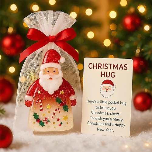 Kleine Weihnachtsumarmung im Taschenformat, Weihnachtsmann-Taschenumarmungen mit Ermutigungskarte, Umarmungskarten zur emotionalen Unterstützung, Weihnachtsschmuck, süßes Andenkengeschenk für Kinder, Image
