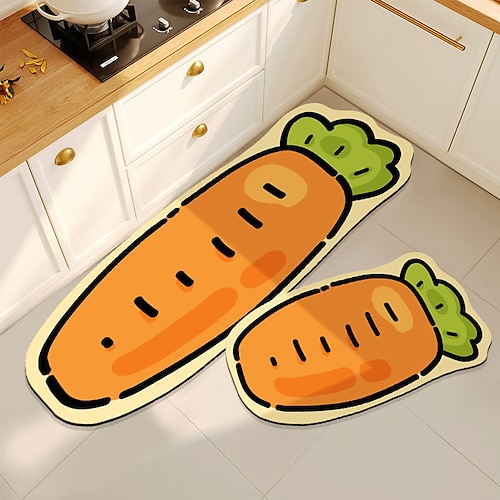 Niedlicher cartoonartiger gemüseförmiger Läuferteppich für Flur und Küche weich saugfähig rutschfest maschinenwaschbare Fußmatte ölbeständig fleckenbeständig pflegeleicht dekorativer Innenboden für Image