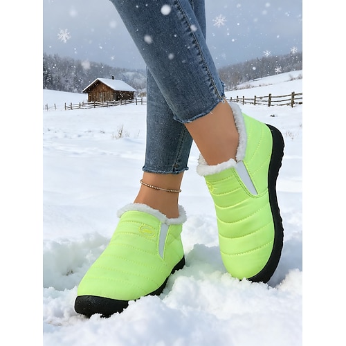 orangefarbene, wasserdichte Schneestiefel für Damen mit warmem Plüschfutter, leichte Winterschuhe zum Hineinschlüpfen für kaltes Wetter im Freien und im Halloween-Stil Image