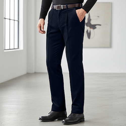 Herren Hose Anzughose Cordhose Winterhose Tasche Einfach Komfort Weich Volle Länge Outdoor Geschäft Lässig Mode Klassicher Stil Schwarz Marineblau Unelastisch Image