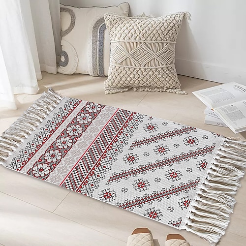 Teppiche Bohème Teppich für Wohnzimmer und Schlafzimmer pflegeleichte gewebte Fußmatte weich rutschfest maschinenwaschbare Matte tragbarer dekorativer Teppich für Zuhause Image