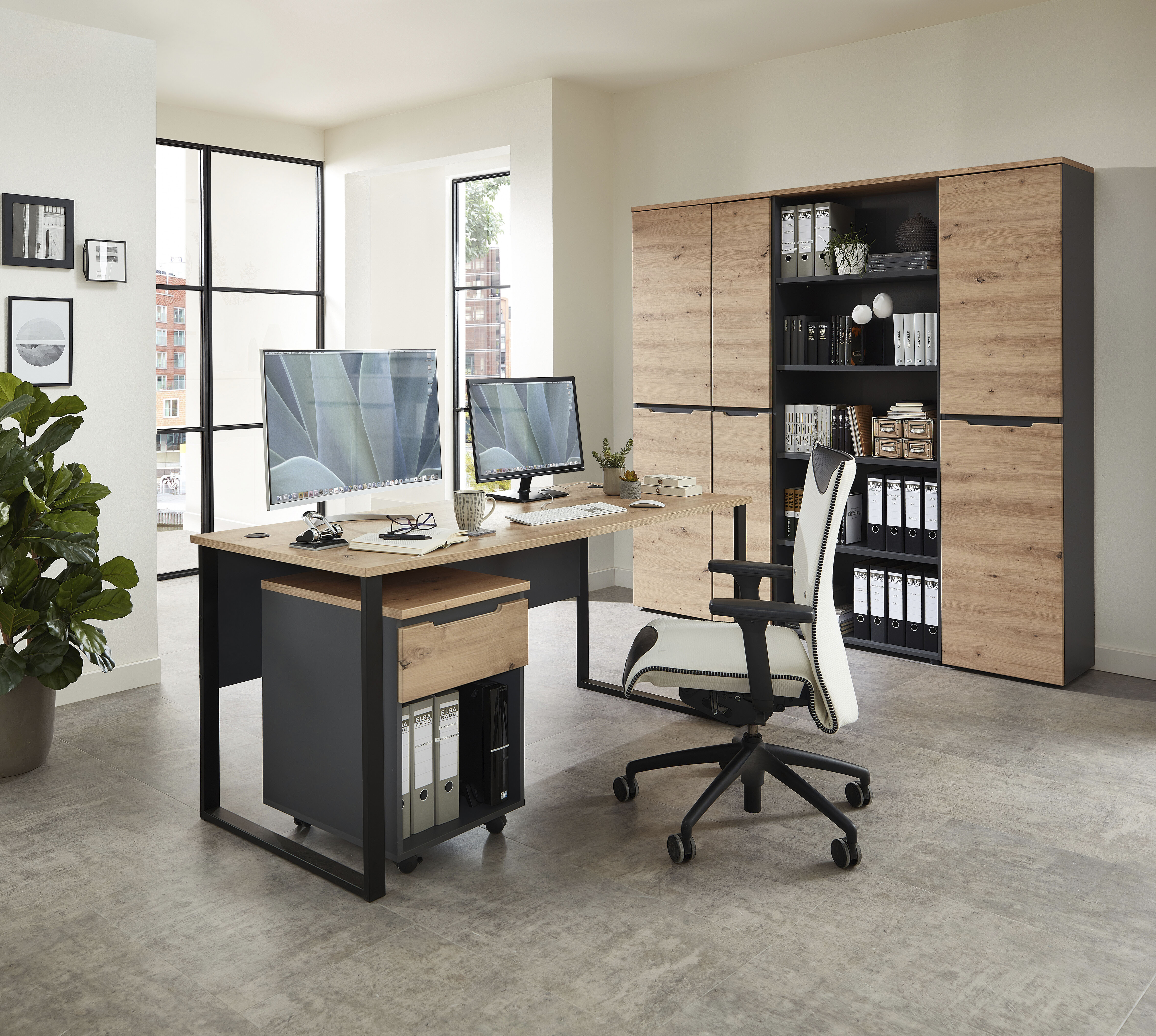 Rollcontainer INNOSTYLE, braun, B:45cm H:66cm T:55cm, ABS-Kunststoff, Dekorfolie, Hartfaserplatte, Kunststoff, MDF, Spanplatte, Rollwagen Image