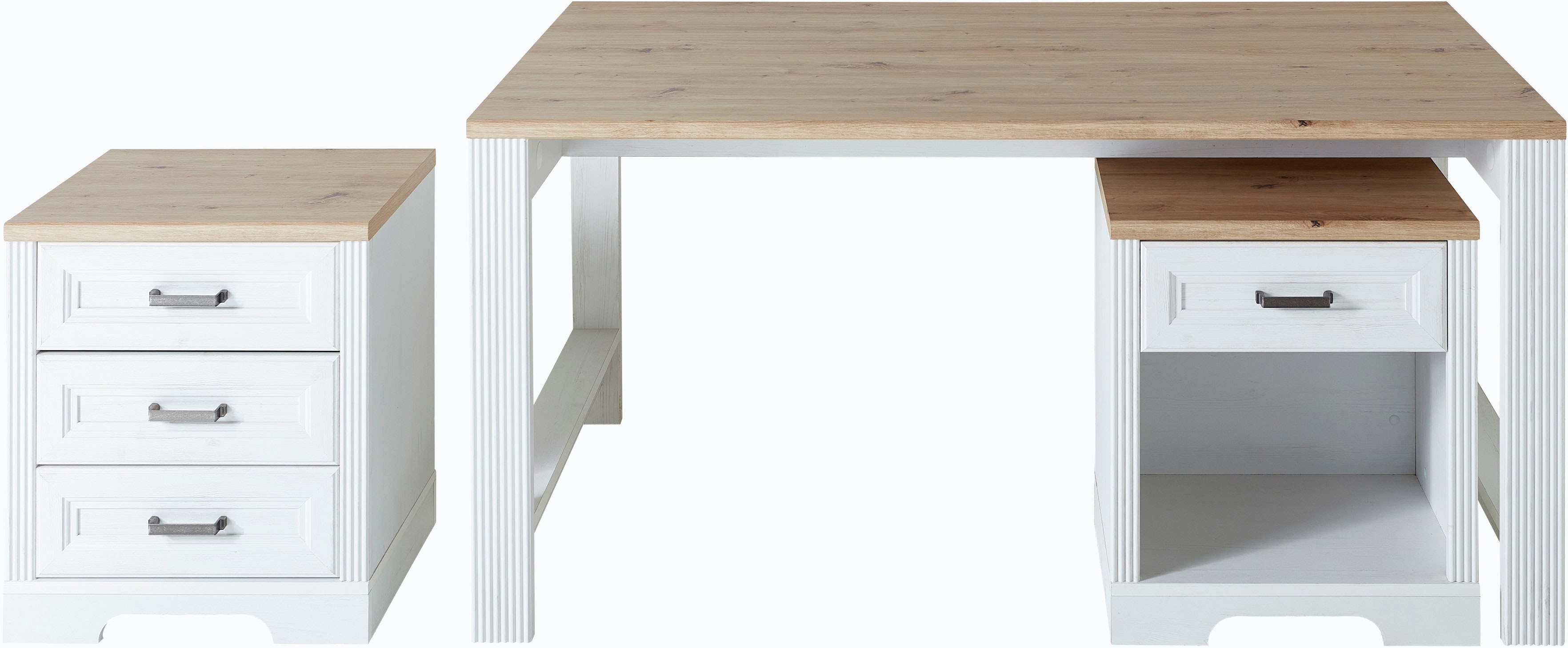 Rollcontainer INNOSTYLE, weiß (pinie hell, absetzung artisan eiche), B:54cm H:62cm T:39cm, ABS-Kunststoff, Dekorfolie, Hartfaserplatte, Kunststoff, Spanplatte, Rollwagen Image