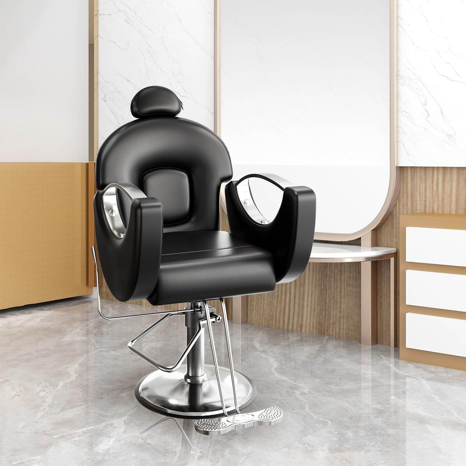 360°Swivel Barber Chair, Reclining Barber Salon Chair with Heavy Duty Hydraulic Pump