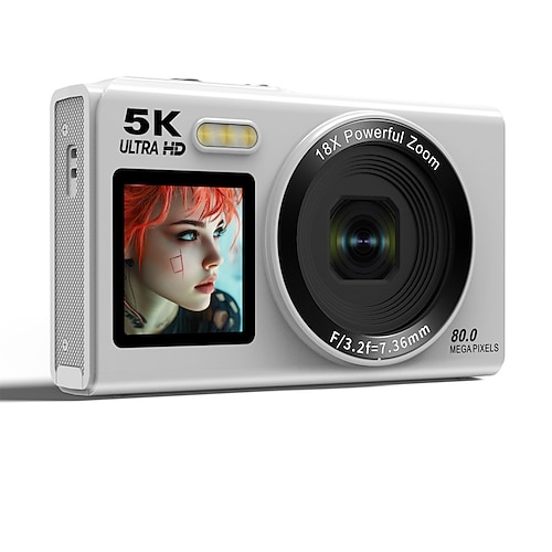 Fotocamera digitale selfie ad alta definizione 5k a doppio schermo con connettività mobile Wi-Fi per viaggi all'aperto, fotocamera alla moda per la registrazione di foto e video