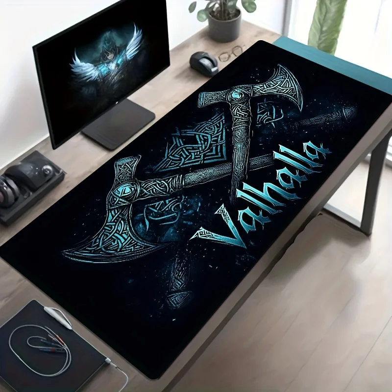 Viking Valhalla Gaming-Schreibtischunterlage, Gaming-Matten, Mauspad, großes Mauspad, 400 x 900, PC-Computer, Doppelaxt-Design, Rune, erweitertes Pad Image