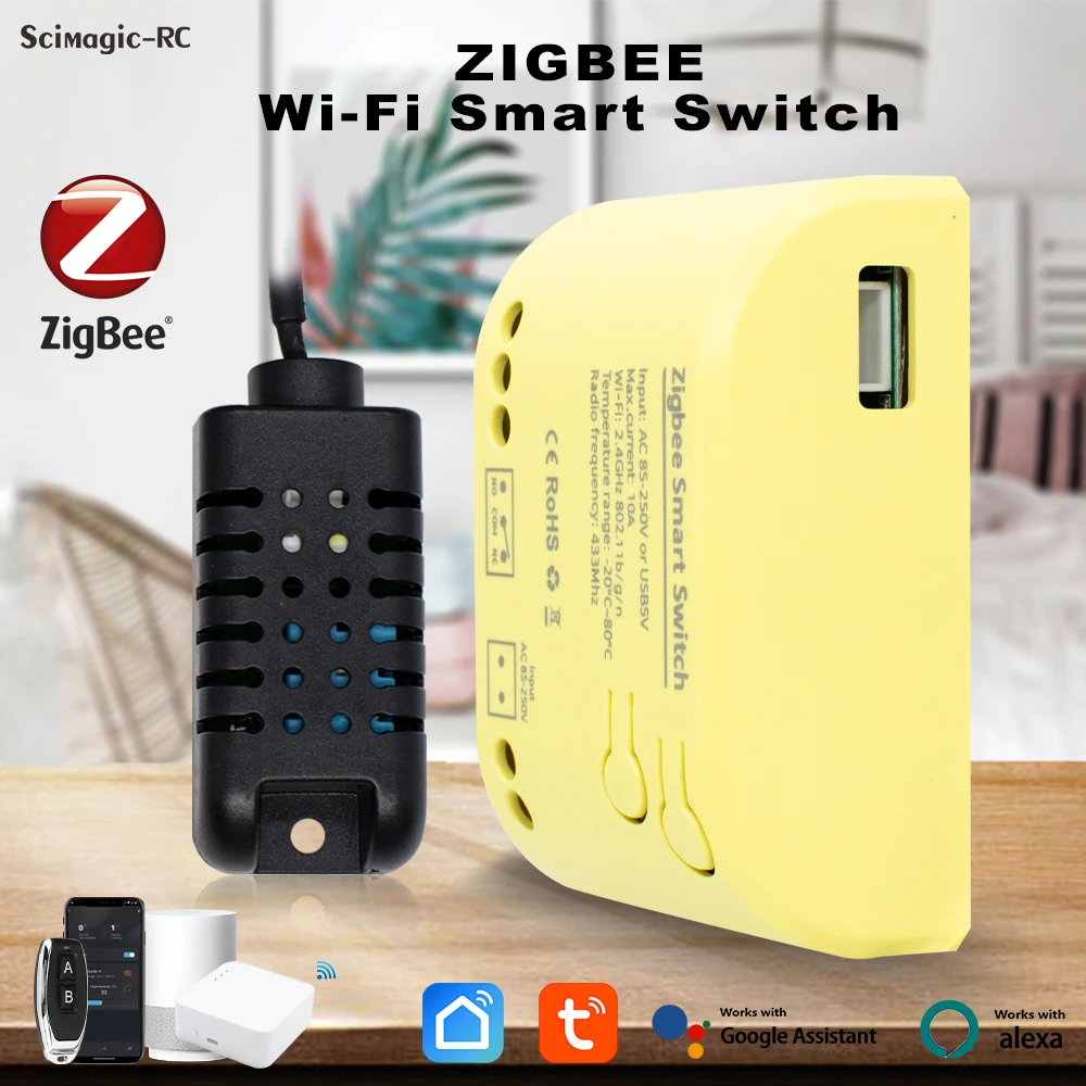Smart Switch ZIGBEE Temperatur Feuchtigkeit Überwachung Sensor 12V 24V 220V Tuya Smartlife APP 1CH Trockenen Kontakt relais Modul Alexa Image