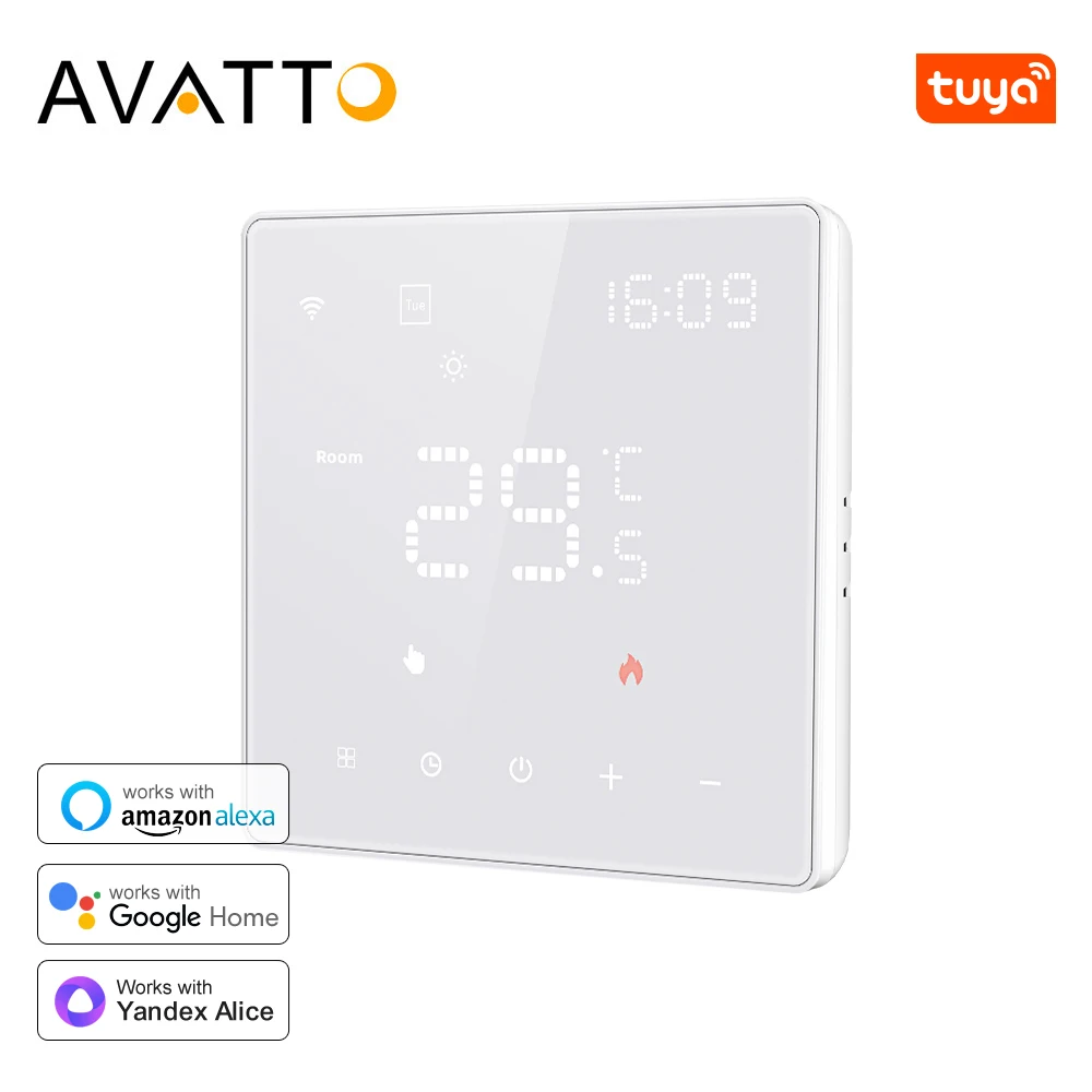 AVATTO Tuya WiFi-Thermostat, intelligente elektrische Fußbodenheizung, Wasser-/Gaskessel-Temperaturregler, unterstützt Alexa, Google Home, Alice Image