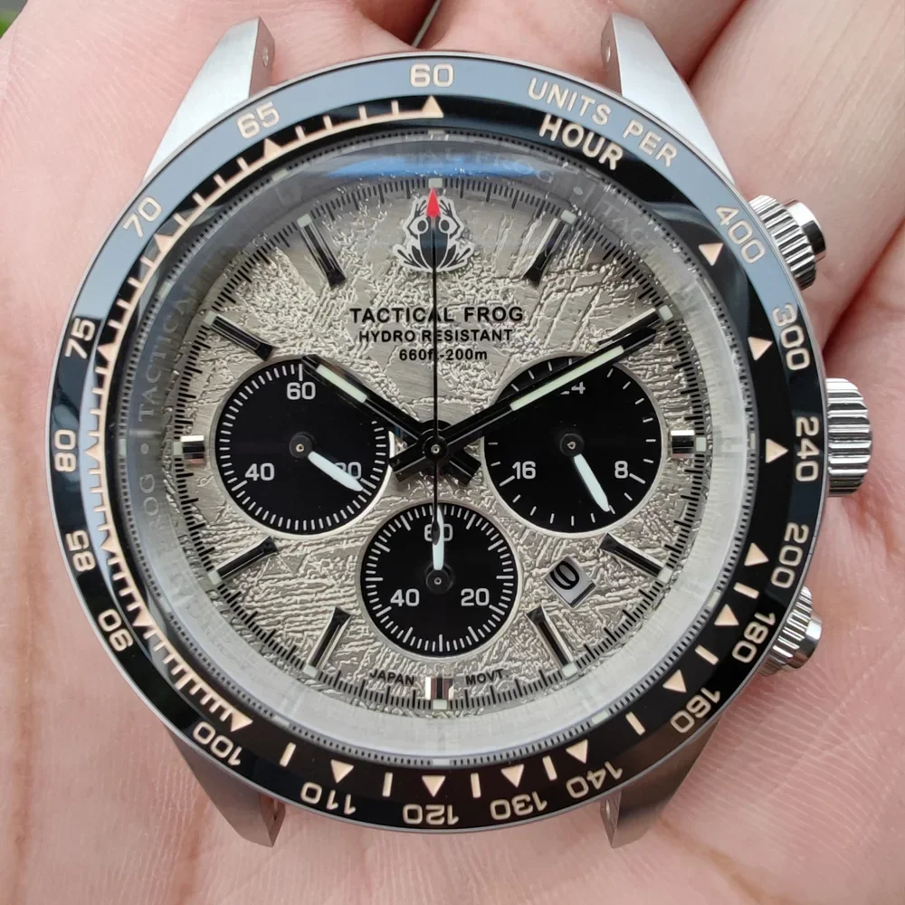 Tactical Frog Herren-Chronographenuhr, 41 mm, Saphirglas, VS75A, Quarzwerk, Edelstahlarmband, 200 m wasserdichte Uhr für Herren Image