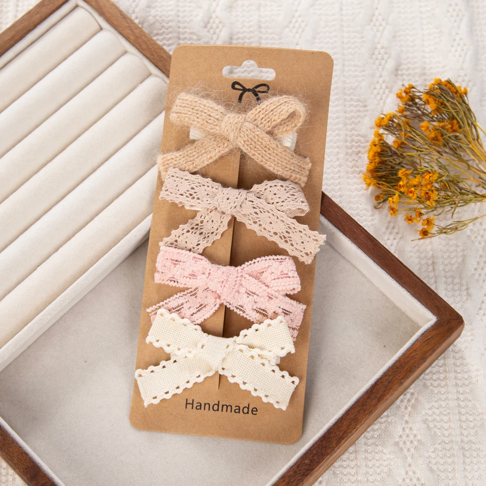 4 Teile/satz Ins Koreanische Spitze Haarnadeln Tuch Bedeckt Sicherheit Haar Bögen Clips Gestrickte Grips Prinzessin Mädchen Handgemachte BB Barrettes Image