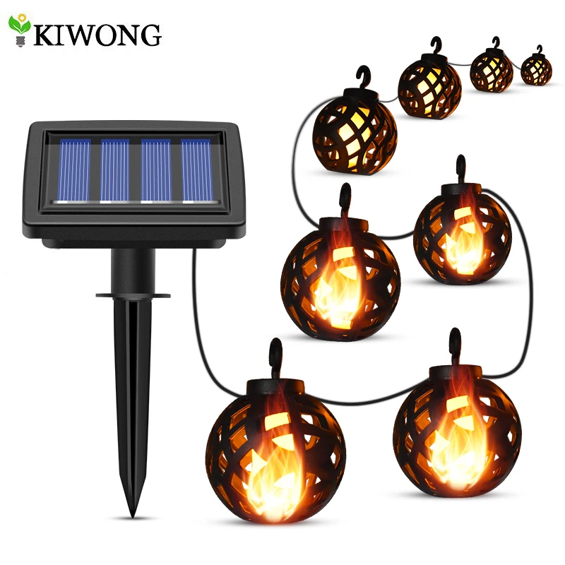 Solar-Lichterkette, LED, für den Außenbereich, wasserdicht, flackernde Flamme, hängende Solarlaternenlampe mit 8-Kugeln für Terrasse, Garten, Hof