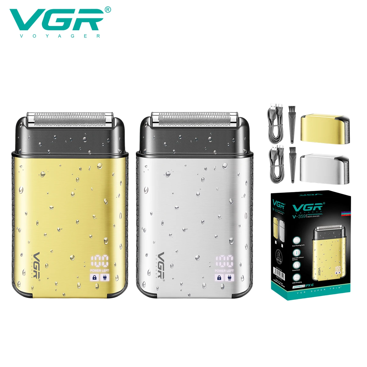VGR Herren-Persönlicher Rasierer, praktischer Haushaltsrasierer, hin- und hergehende Klinge, waschbarer Metallkörper, intelligenter digitaler Rasierer V-359 Image