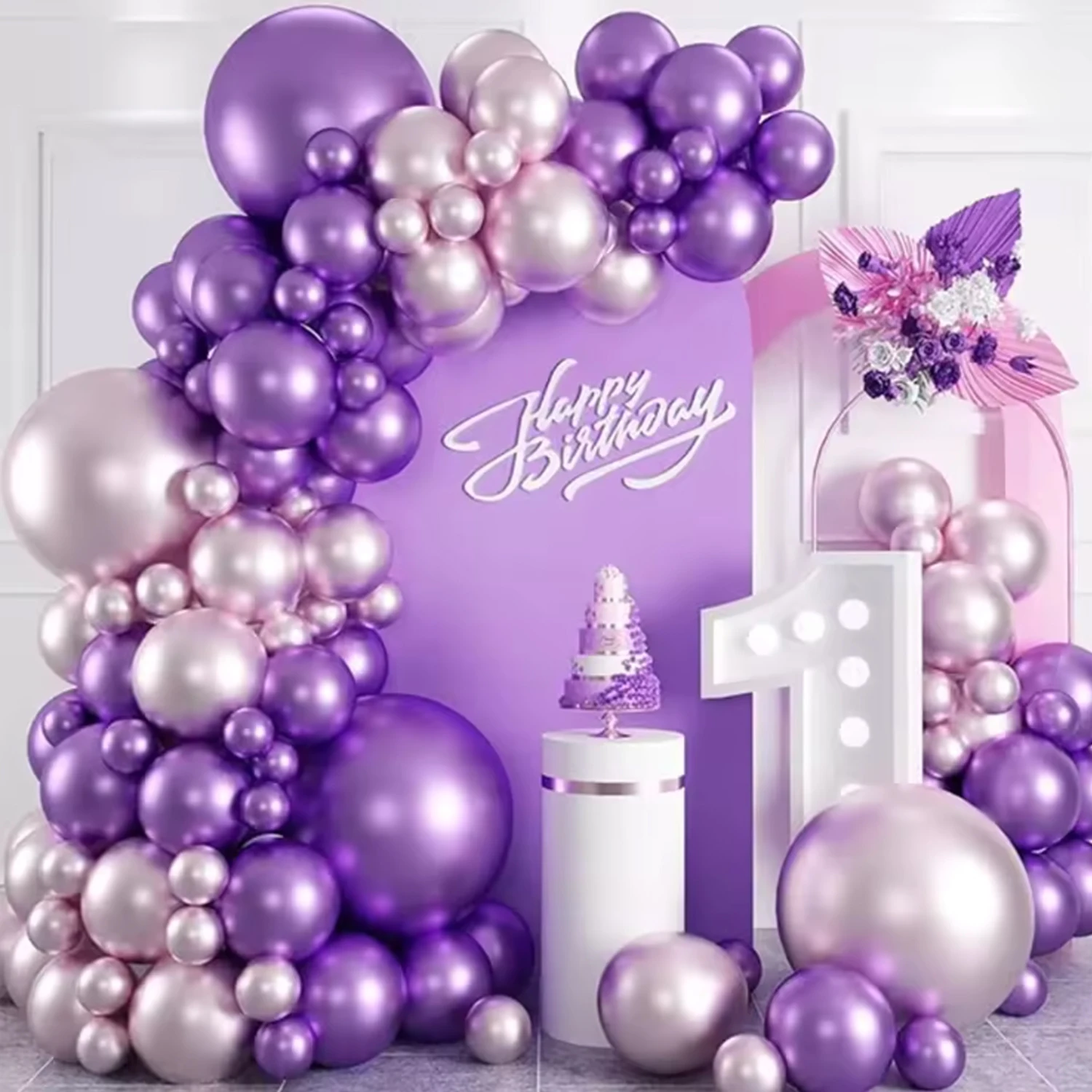 75-teiliges Ballon-Girlanden-Set in Metallic-Rosa-Lila für Hochzeit, Jahrestag, Geburtstag, Junggesellenabschied, Brautparty, Party-Dekorationen ﻿ Image