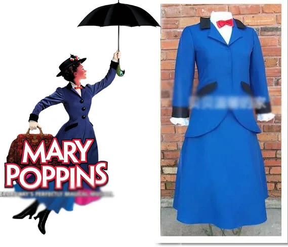 Custimzied Mary Poppins Kleid Mary Poppins Cosplay blaues Kostümset für Halloween und Weihnachten für Männer Frauen Image