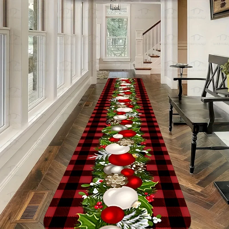 Christmas Ring Runway Mat Rustic Farmhouse Decorative Runner Rugs for Bedroom Living Room Dining Room Kitchen Carpet Floor Mat