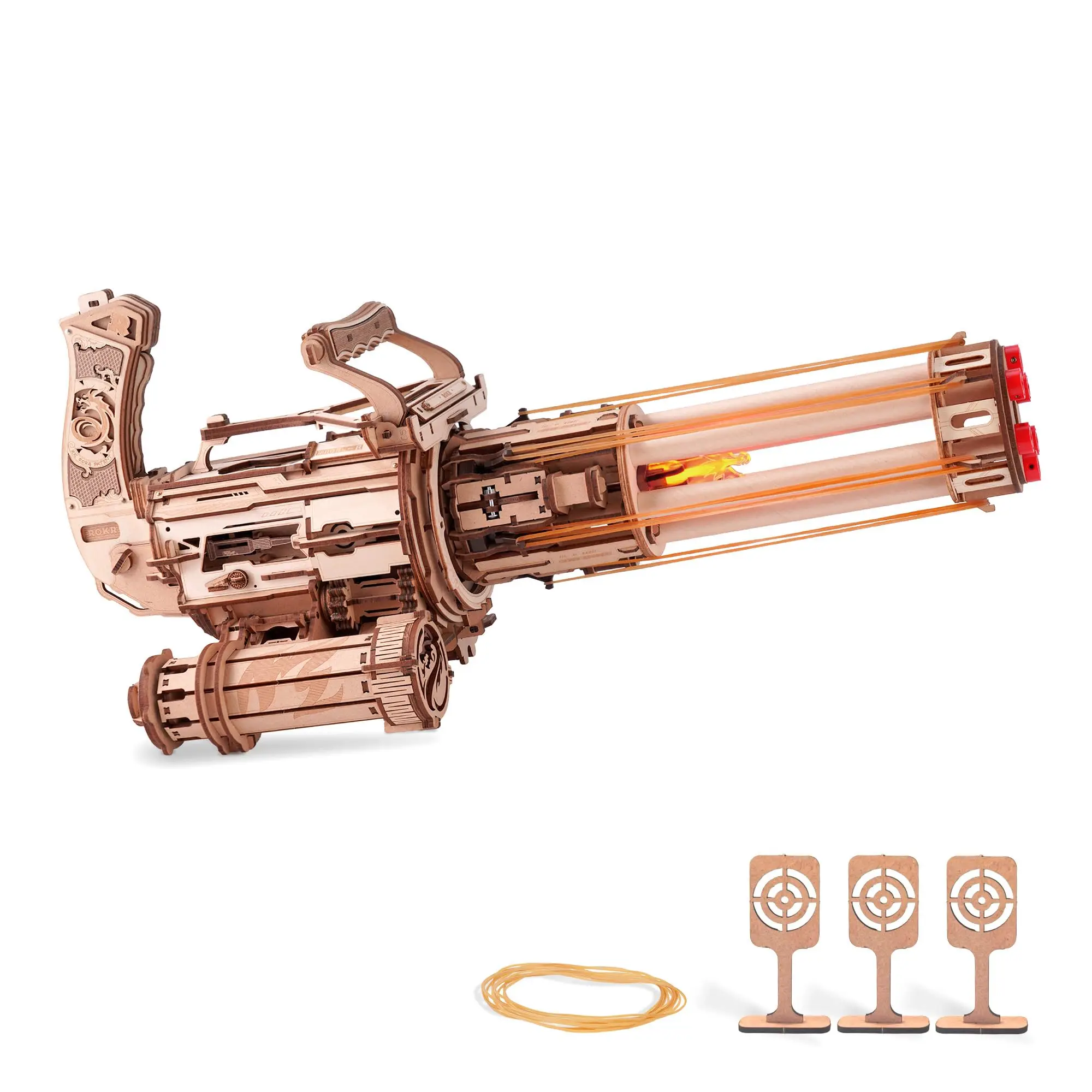 Robotime Rokr Rotating-Barrel Maschinengewehr-Spielzeug mit leichtem 3D-Holzpuzzle für Kinder und Erwachsene, Baustein-Rokr-Puzzlesets Image
