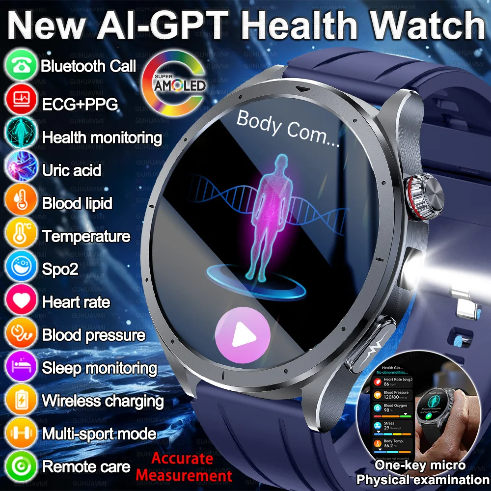 2025, neue Körperfettanalyse, Gesundheit, Smartwatch, EKG + PPG, Harnsäure, Blutdruck, Blutsauerstoff, Uhr, Anruf, Smartwatch für Männer und Frauen Image