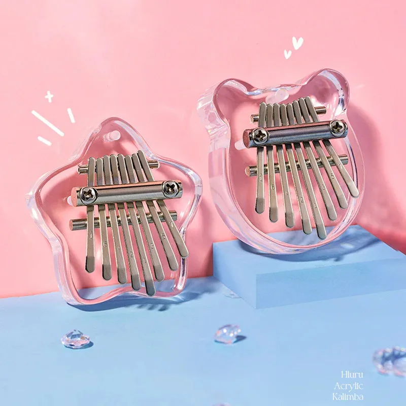 Hluru Mini-Kalimba mit 8 Tasten – Daumenklavier aus transparentem Kristall-Acryl, tragbares akustisches Fingerklavierinstrument Image