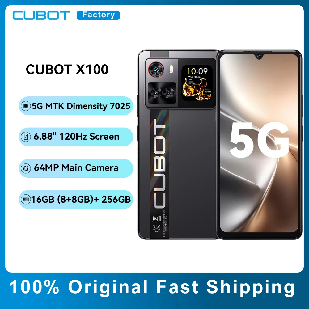 CUBOT X100 5G Smart Phone Dimensity 7025 Android 15 16GB (8+8GB)+256GB 64MP Camera 5100mAh Dual Speakers FACE ID Smartphone